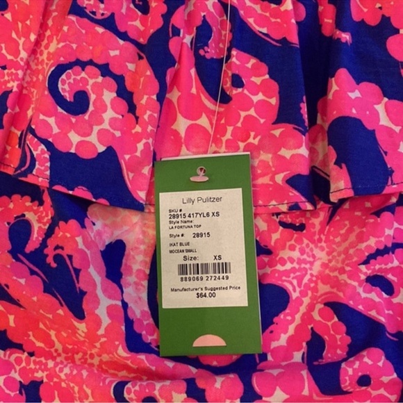 Lilly Pulitzer NWT XS LA FORTUNA TOP Ikat Blue Mocean Off Shoulder Top - Picture 3 of 4